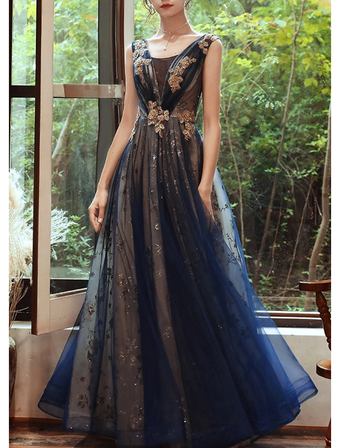 A-Line Prom Dresses Glittering Dress Evening Party Wedding Guest Floor Length Sleeveless Scoop Neck Organza with Sequin 2025